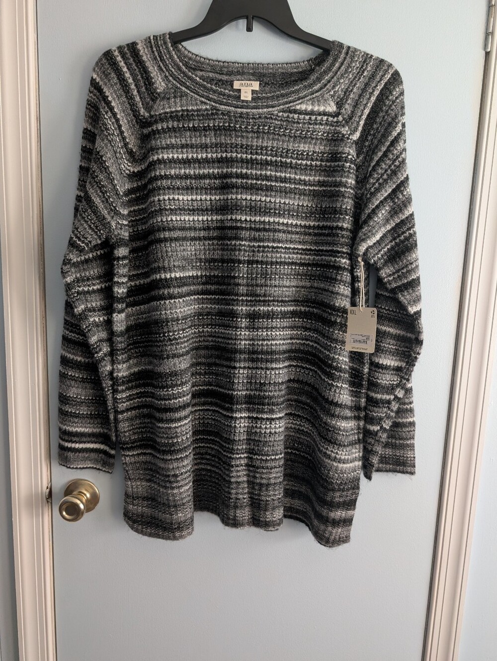 A.N.A Black and Gray Striped Crewneck Sweater